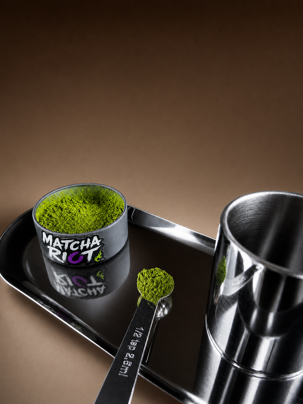 Matcha Riot DROP 001 ceremonial matcha tin product photograph