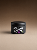 Black Matcha Riot DROP 001 ceremonial matcha tin on a neutral background