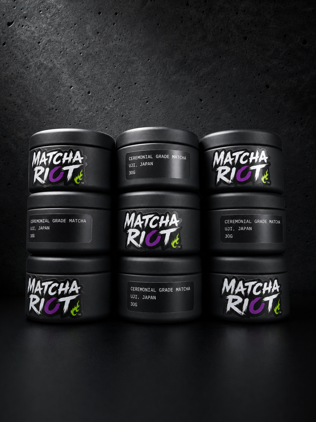 Stacked Matcha Riot DROP 001 tins